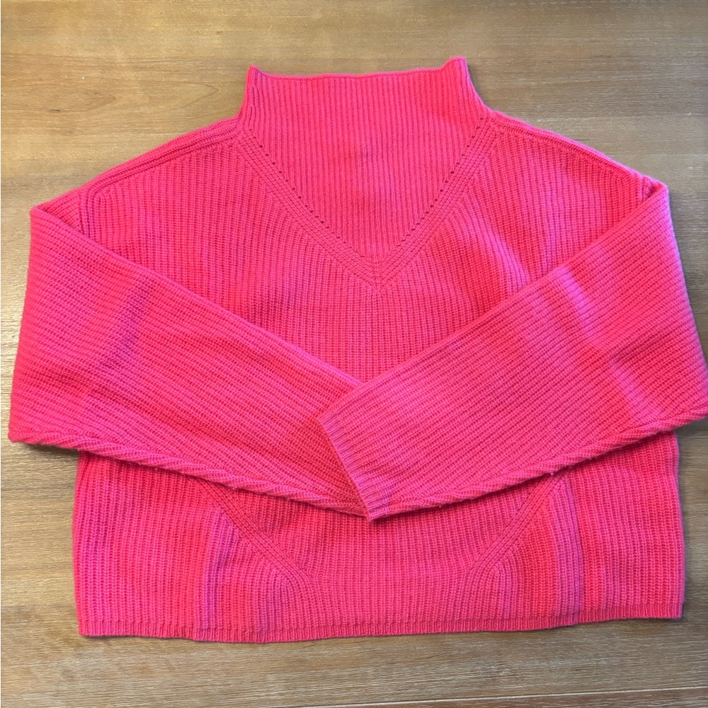 Anthropologie The Enza Ribbed Cashmere Mock Turtleneck Cropped Sweater, Pink, M - Picture 6 of 10